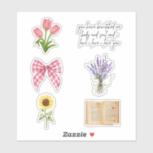 Pegatina Tulipanes, Lavanda, Girasol y Libro Antiguo