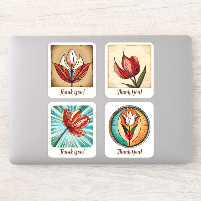 Pegatina Tulips Flowers Groovy Retro Personalizado (Ordenador)