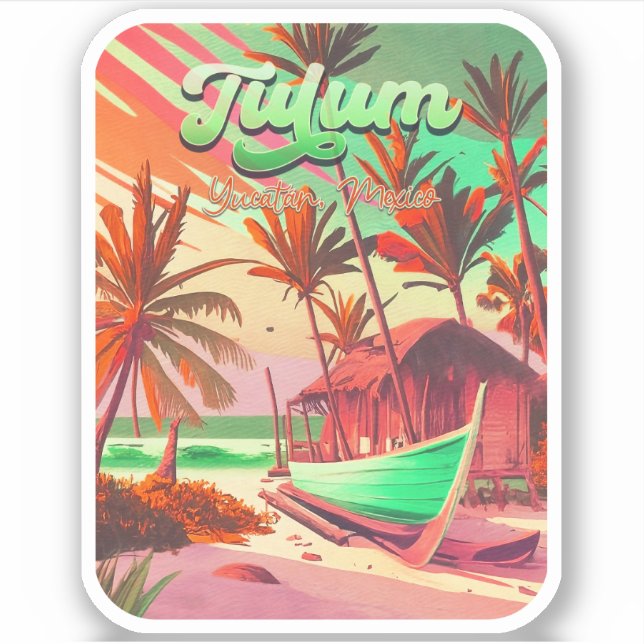 Pegatina Tulum Yucatán México Beach Watercolor Sunset (Anverso)