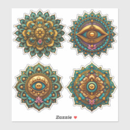 Pegatina Turquoise Gold Lotus Mandala - Fantasy Graphic Art