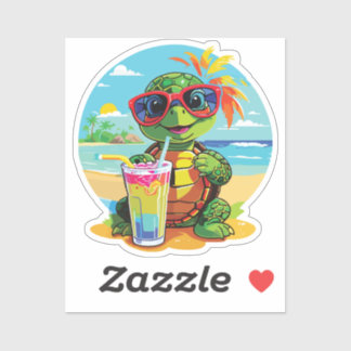 Pegatina Turtle Sticker on the Beach with Sunglasses