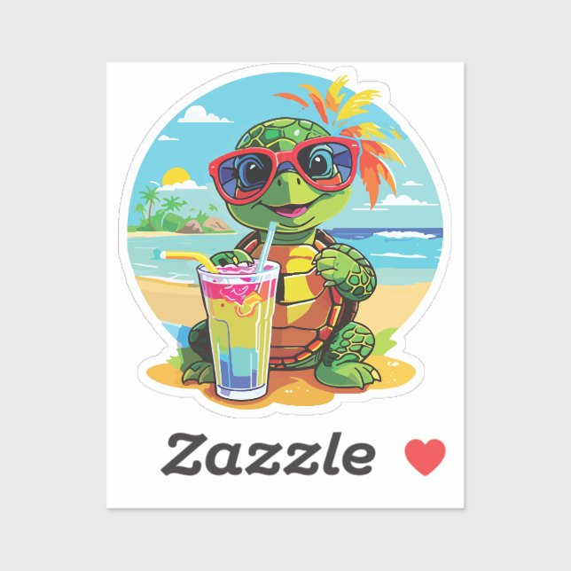 Pegatina Turtle Sticker on the Beach with Sunglasses (Hoja)