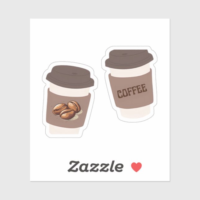 Pegatina Two Coffee Cups , Cute Coffee Sticker (Hoja)