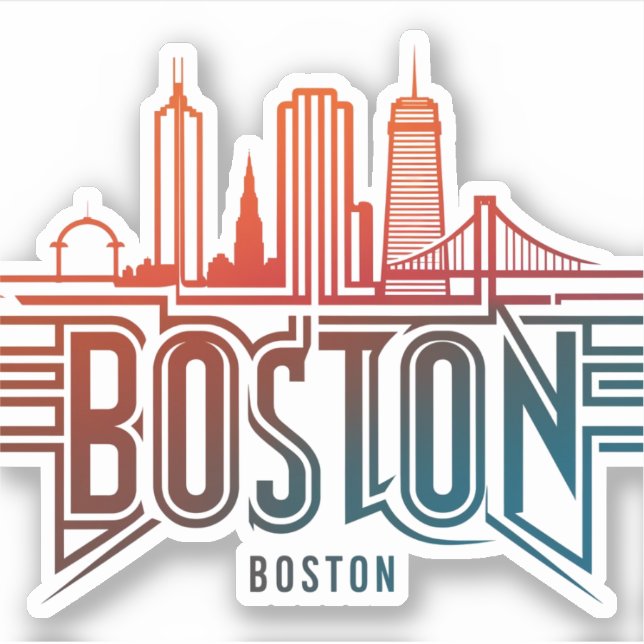 Pegatina Typography Boston City Skyline (Anverso)