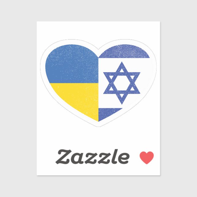 Pegatina Ucrania Bandera de amor al corazón de Israel en Uc (Hoja)