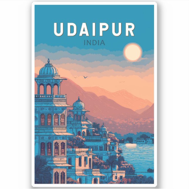 Pegatina Udaipur India Ilustracion Viaje al arte (Anverso)