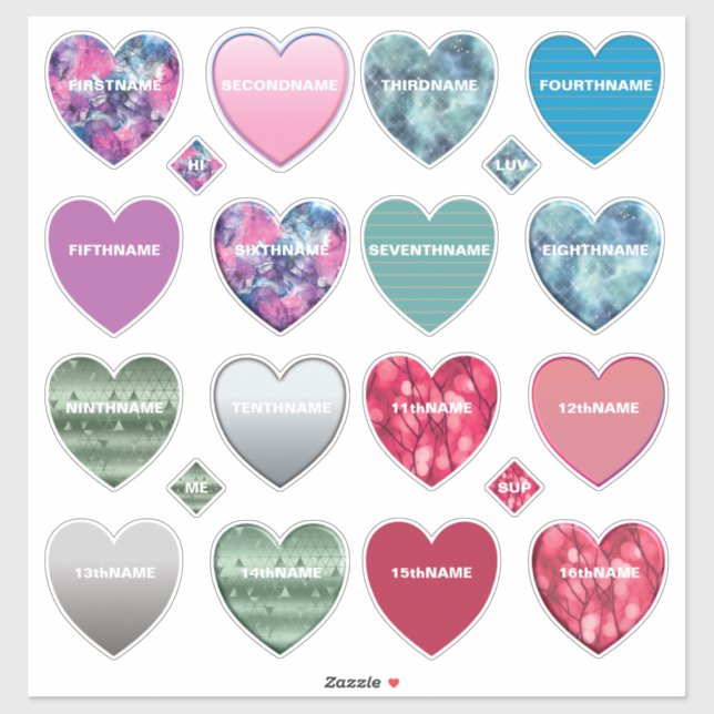 Pegatina Ultimate 16 Name Hearts Collection (Hoja)