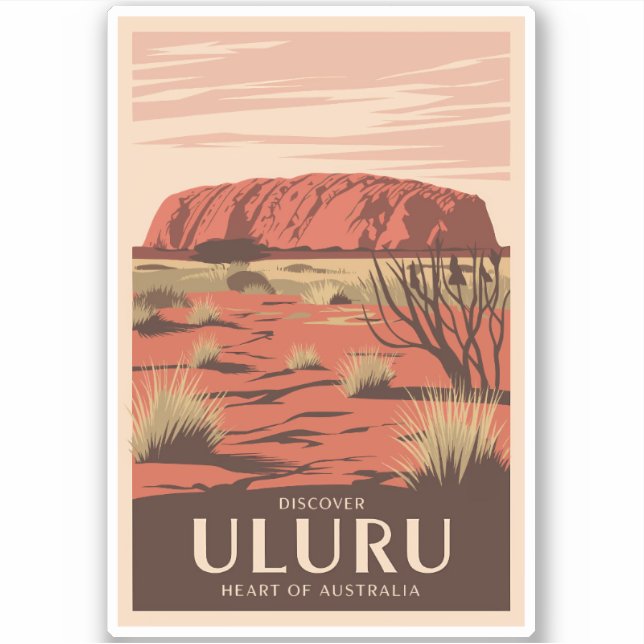 Pegatina Uluru Australia Viaje al arte Vintage (Anverso)
