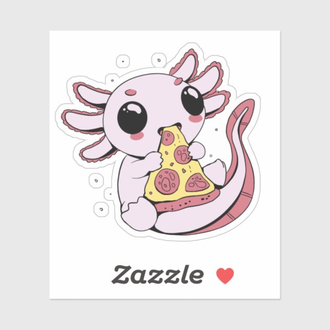 Pegatina Un adorable axolotl comiendo pizza (Hoja)