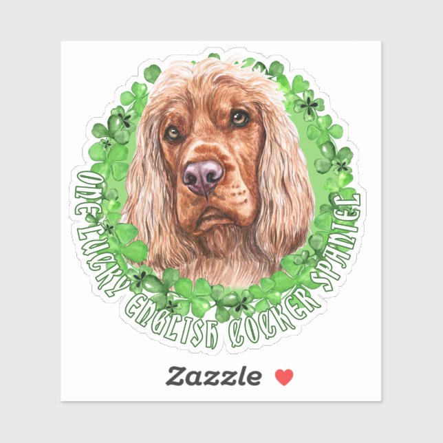 Pegatina Un afortunado Cocker inglés Spaniel St. Patrick Do (Hoja)