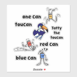 Pegatina Un Can Toucan Rojo Lata Azul Lata Stickers
