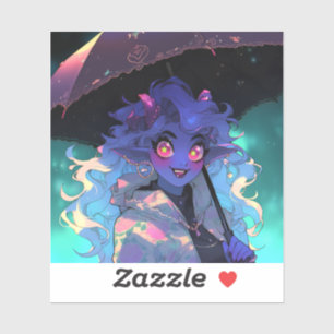 Pegatina Un Chica de Demon Anime en la lluvia