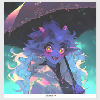 Pegatina Un Chica de Demon Anime en la lluvia