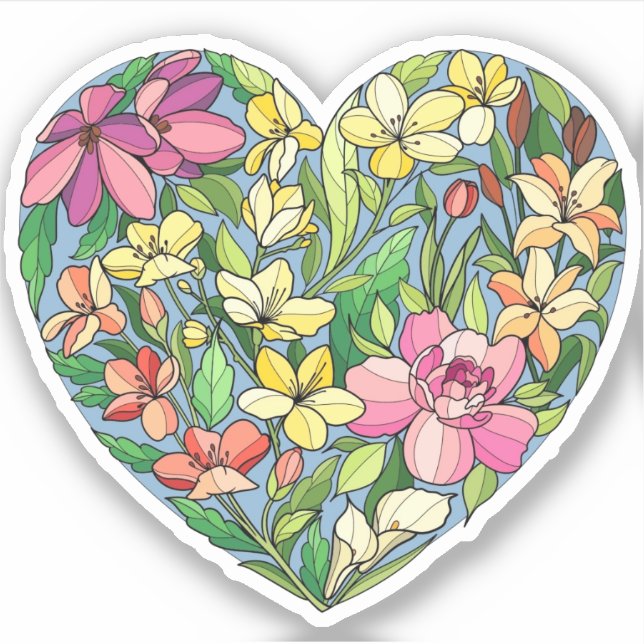 Pegatina Un corazón lleno de flores (Anverso)