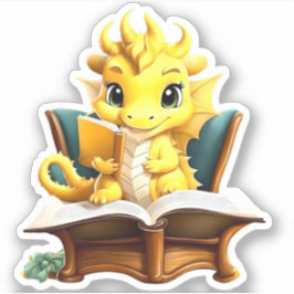 Pegatina Un dragón amarillo leyendo