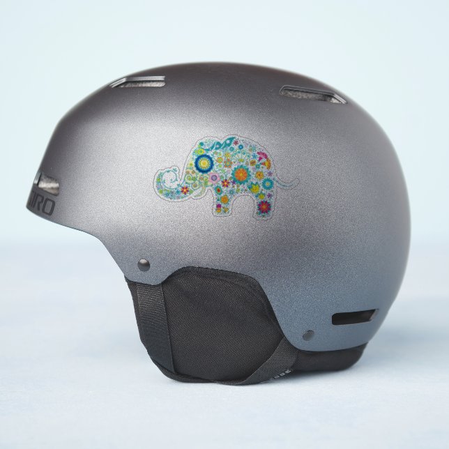 Pegatina Un elefante floral retro de color suave (Lado del casco)
