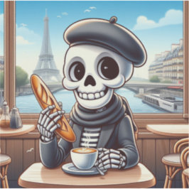 Pegatina Un esqueleto feliz en París