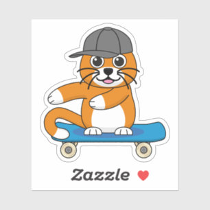 Pegatina Un gato Naranja lindo en un Personalizado de skate