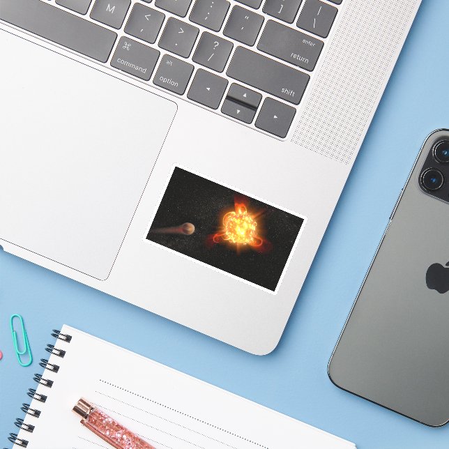 Pegatina Un joven enano rojo (Ordenado portátil con iPhone)