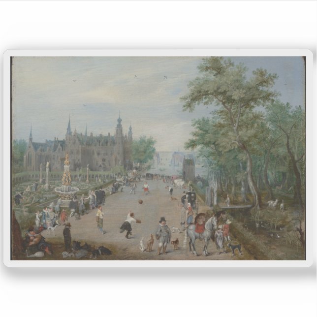 Pegatina Un juego de bolas ante un palacio de campo (Anverso)