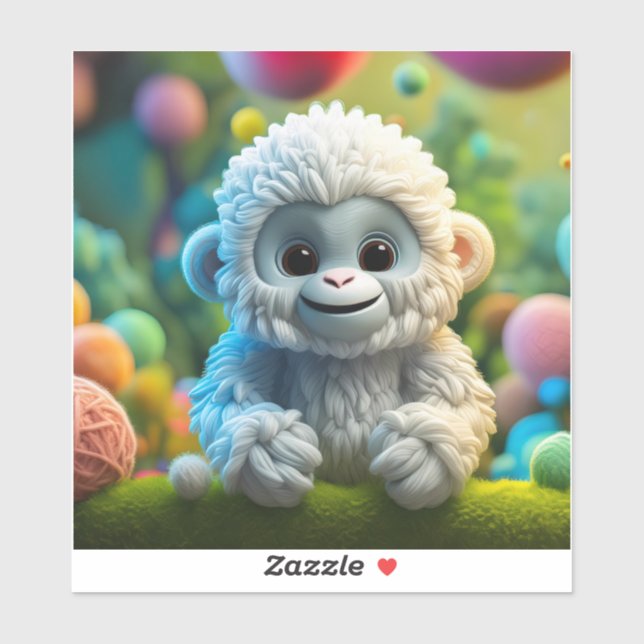 Pegatina Un lindo bebé Yeti hecho de hilo (Hoja)