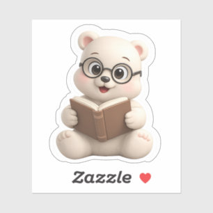 Pegatina Un lindo personaje de oso leyendo un libro.