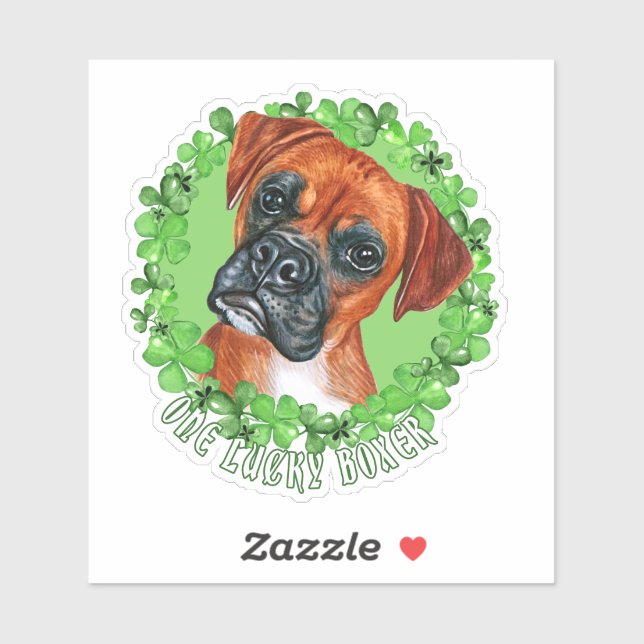 Pegatina Un Lucky Boxer Funny St. Patrick Dog (Hoja)