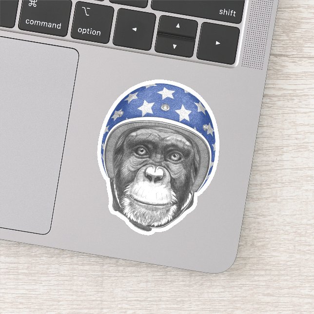 Pegatina Un motociclista chimpancé (Detalle)