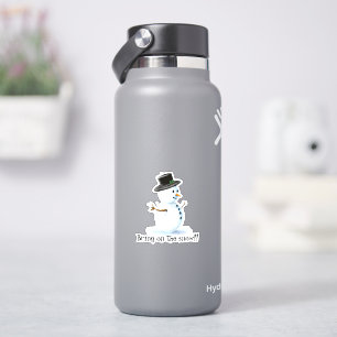 Pegatina Un muñeco de nieve con gorro en la botella de agua