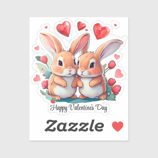 Pegatina Un par de divertidos conejos acuarelas (Hoja)