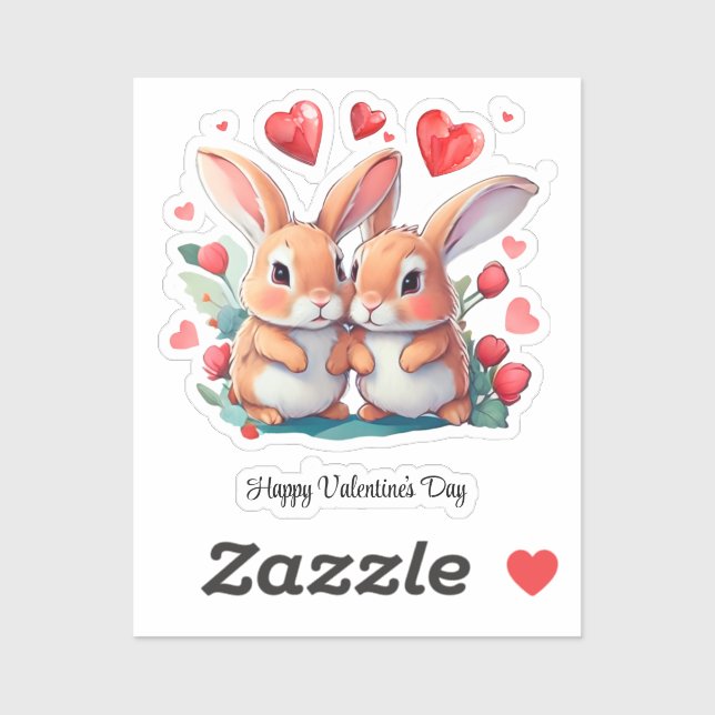 Pegatina Un par de divertidos conejos acuarelas (Hoja)