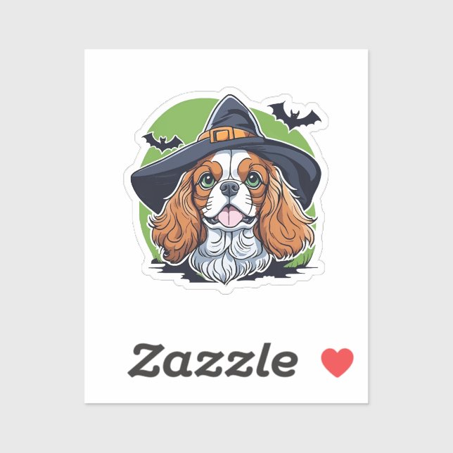 Pegatina Un perro que lleva un sombrero de brujas con murci (Hoja)