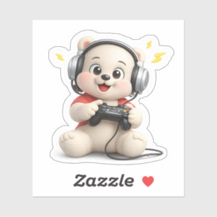 Pegatina Un personaje lindo de un oso jugando PlayStation.