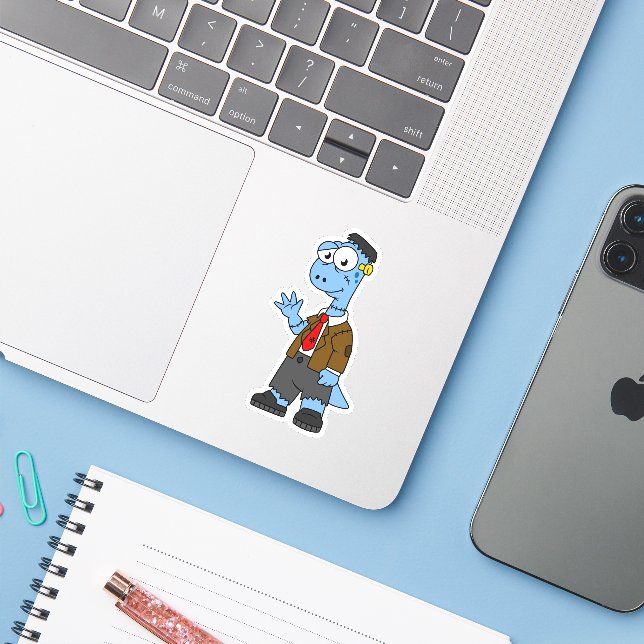 Pegatina Un Personalizado Brontosaurio Se Vestió Como Frank (Ordenado portátil con iPhone)