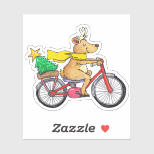 Pegatina Un reno lindo en una bicicleta