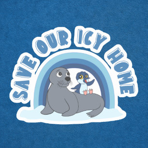 Pegatina Un sello y un pingüino dibujo animado "Salva Nuest