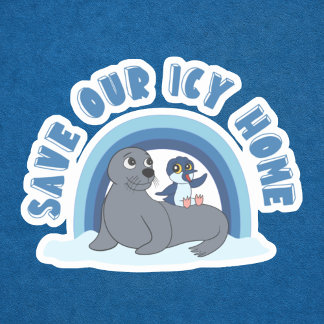 Pegatina Un sello y un pingüino dibujo animado "Salva Nuest