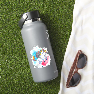 Pegatina Un unicornio blanco con cola de arco iris que está