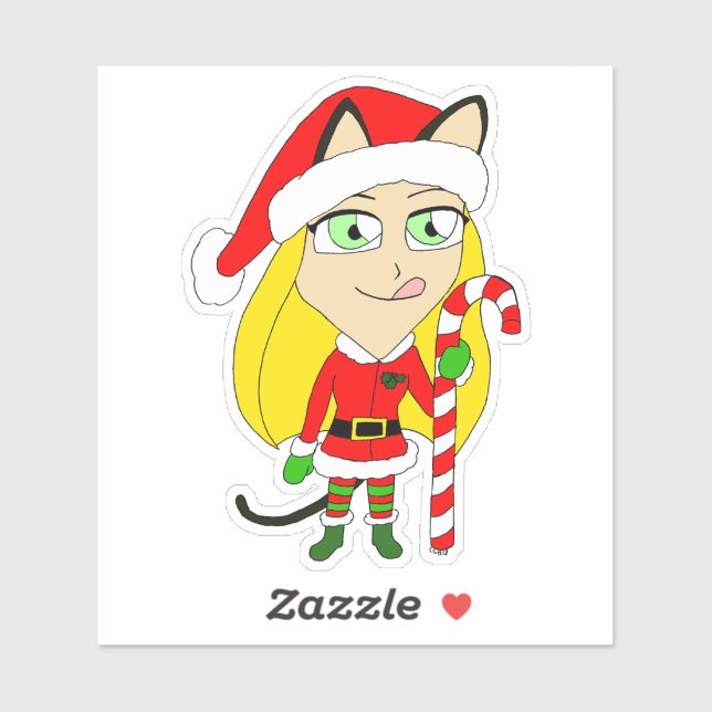 Pegatina una chica chibi Navidad (Hoja)