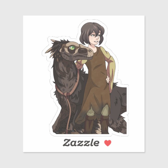 Pegatina Una Chica y su dinosaurio (Hoja)