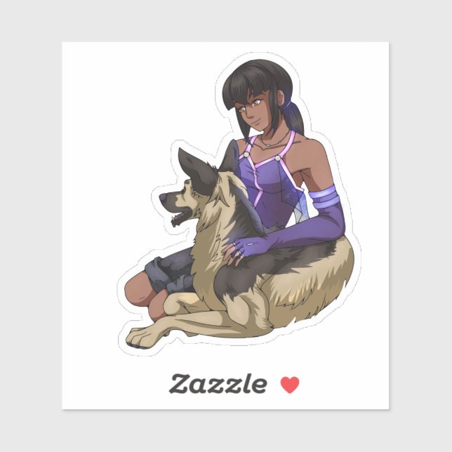 Pegatina Una Chica y su perro en el espacio (Hoja)