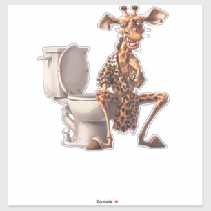 Pegatina Una Cuidada Giraffe En Pajamas Sentada En Un Baño