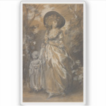 Una dama caminando en un jardín con un niño