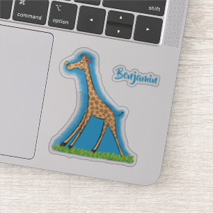 Pegatina Una jirafa alegre con personalizado de mariposa
