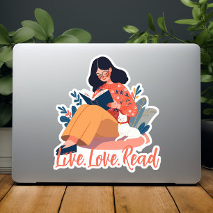 Pegatina Una mujer personalizado que lee un libro con un Pe