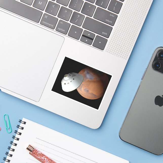 Pegatina Una Nave Espacial Encendida En El Aire Aproximándo (Ordenado portátil con iPhone)