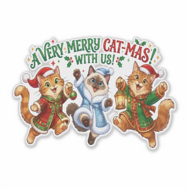 Pegatina Una Navidad Felina Muy Alegre (Anverso)