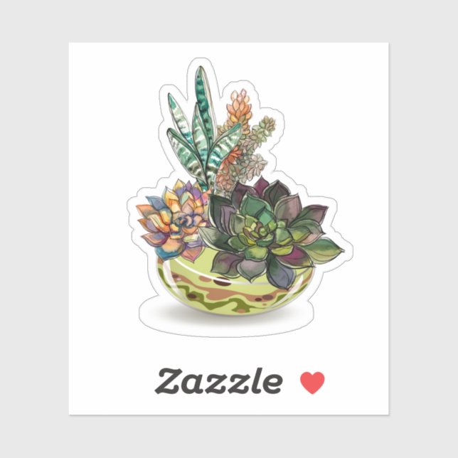 Pegatina Una olla de suculentos (Hoja)