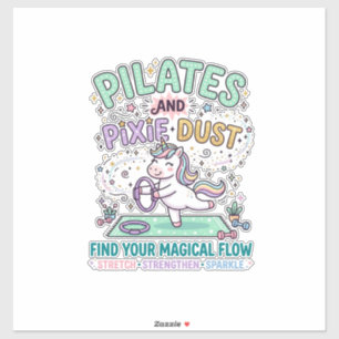 Pegatina Unicorn Pilates y polvo de hadas tipografía negrit