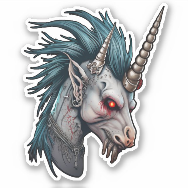 Pegatina Unicorn Punk malvado (Anverso)